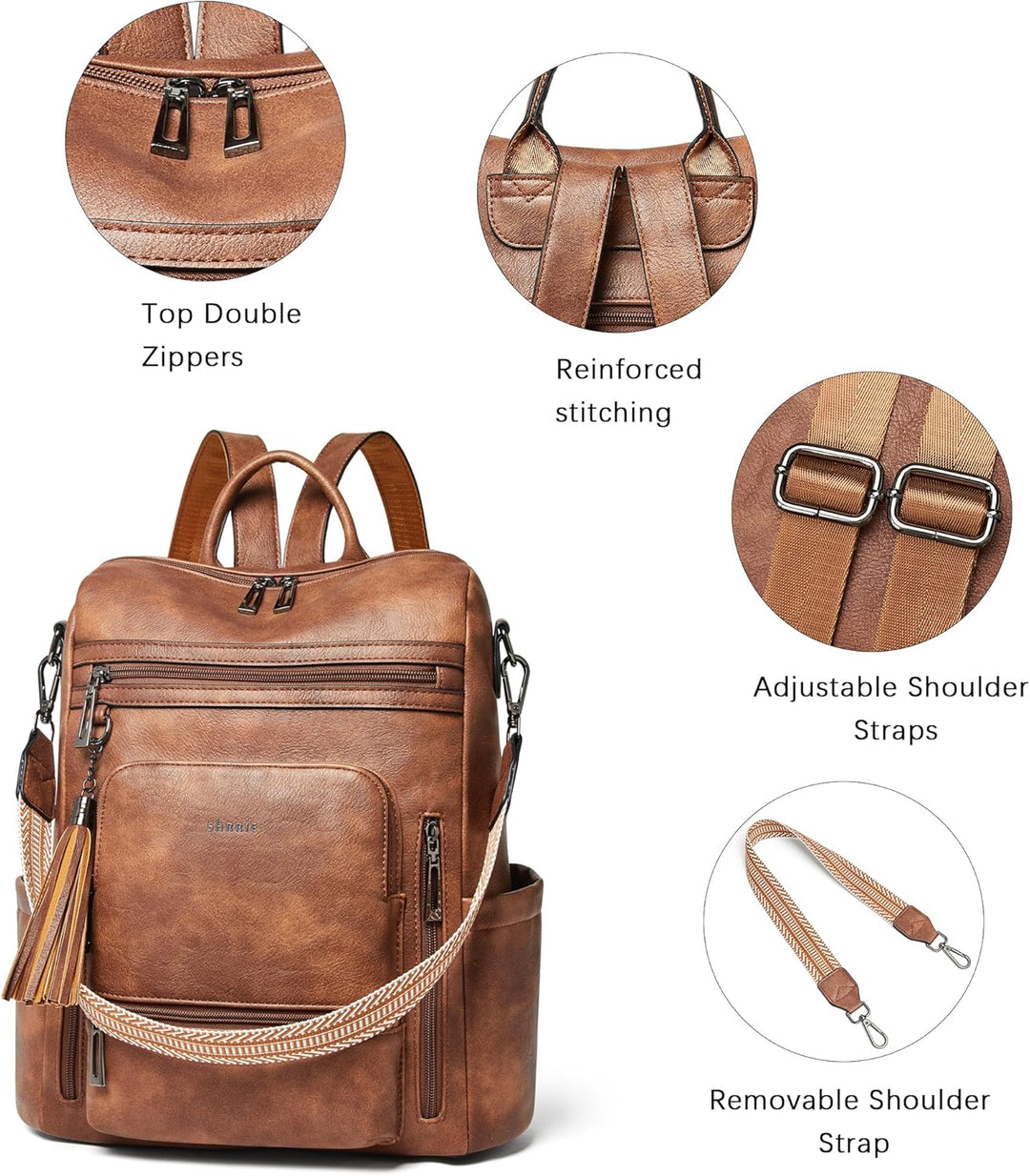 Shrrie Mochila de cuero vegano para computadora portátil para mujer...