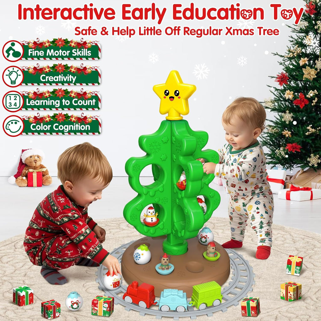 Árbol de Navidad para niños mejorado con estrella en la parte superior con luz, sonido y música, juego de tren de juguete alrededor del árbol para niños de 3 a 5 años, decoración funcional para