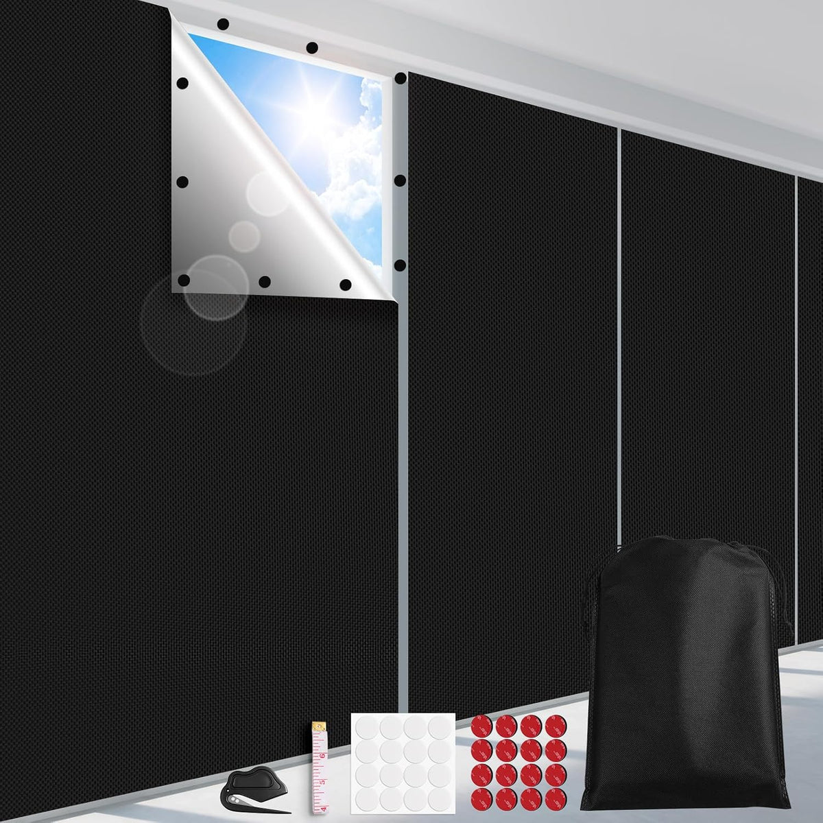 Cortinas 100% opacas, cubierta de ventana negra portátil de 57 x 118