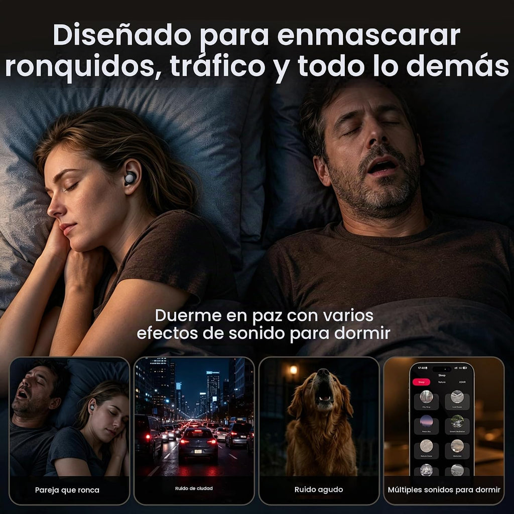 NE90 - Auriculares para dormir con funda de pantalla táctil inteligente de 0.11 oz, ultra pequeños, auriculares inalámbricos Bluetooth 6.0, aplicación de ruido blanco, cancelación de ruido ENC