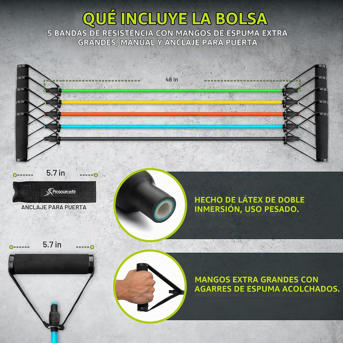 ProSource Xtreme Bandas de Resistencia de Látex Premium Apilables de Alta Resistencia Tubos Cuerdas con Anclaje de Puerta y Manual de Ejercicios
