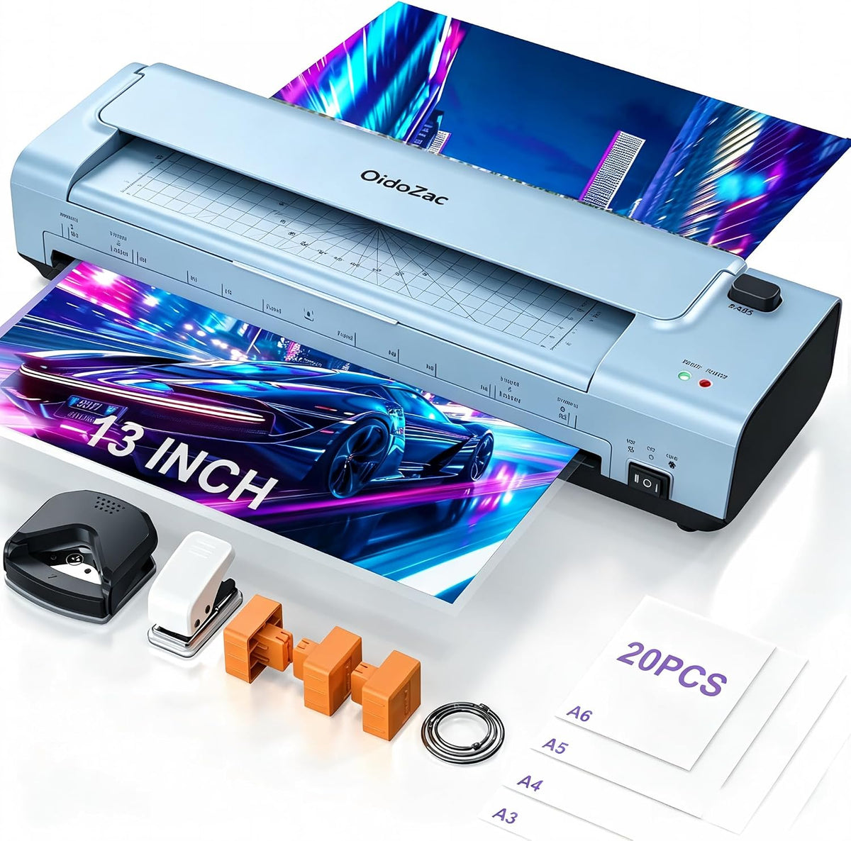 Máquina laminadora de 13 pulgadas con 20 hojas de laminación, laminadora caliente y fría de 11 x 17 para profesores 10 en 1 con alimentación automática de papel, tecnología Never Jam Laminador personal para oficina en casa y escuela