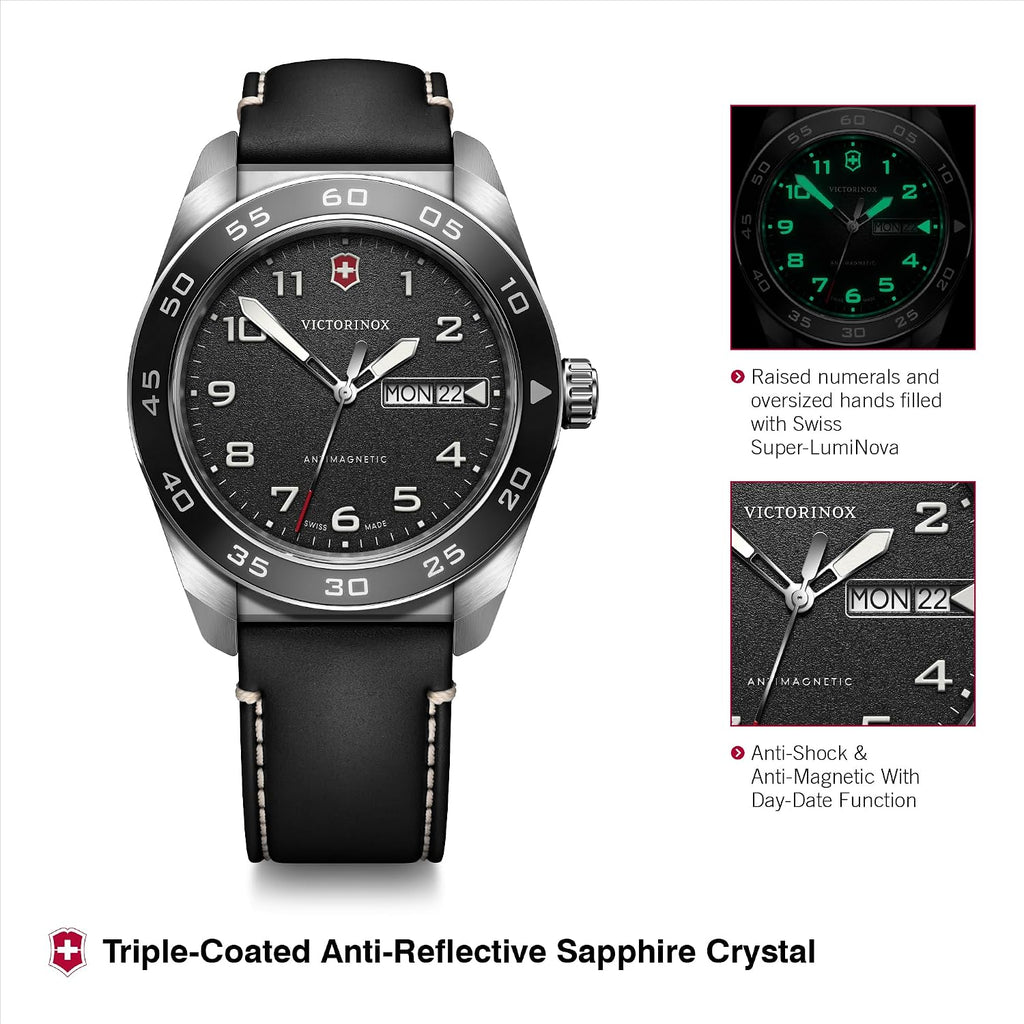 Reloj de pulsera analógico de cuarzo para hombre Victorinox Swiss Army Caja de acero inoxidable Correa de cuero reemplazable