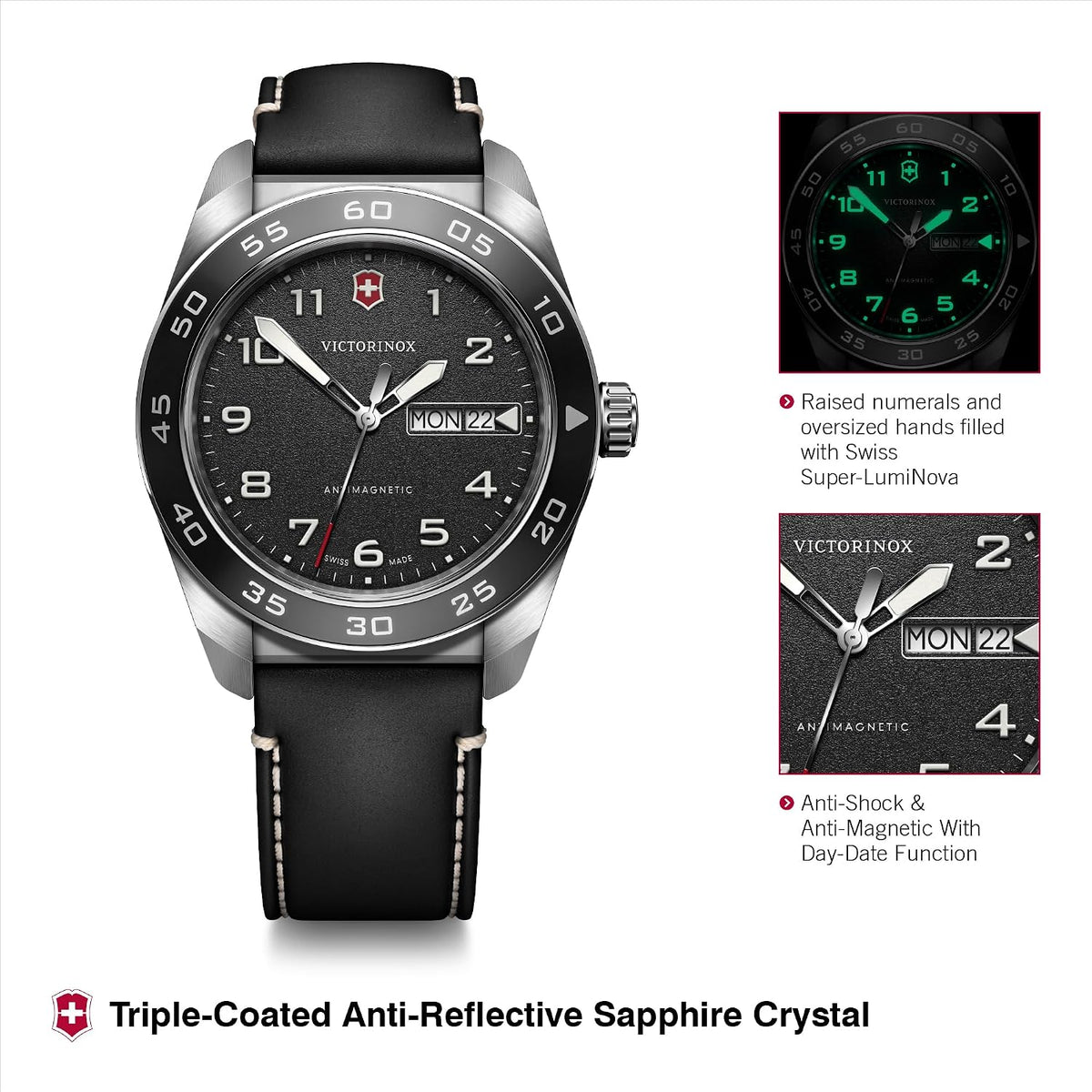 Reloj de pulsera analógico de cuarzo para hombre Victorinox Swiss Army Caja de acero inoxidable Correa de cuero reemplazable
