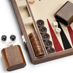 Juegos de backgammon de nogal natural prémium de 14.5 pulgadas para adultos, 30 damas de madera, 2 tazas de dados de nogal y 5 dados de madera, juego clásico de mesa de estrategia para dos