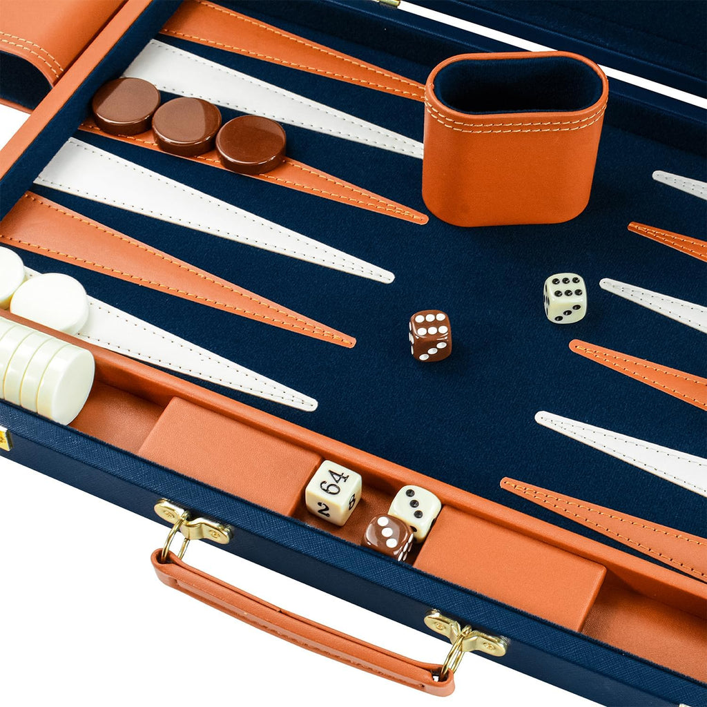 Juegos de backgammon premium para adultos, juegos de mesa de backgammon grandes de 17.5 pulgadas, juego de backgammon portátil de cuero sintético para viajes, regalos clásicos de juego de estrategia