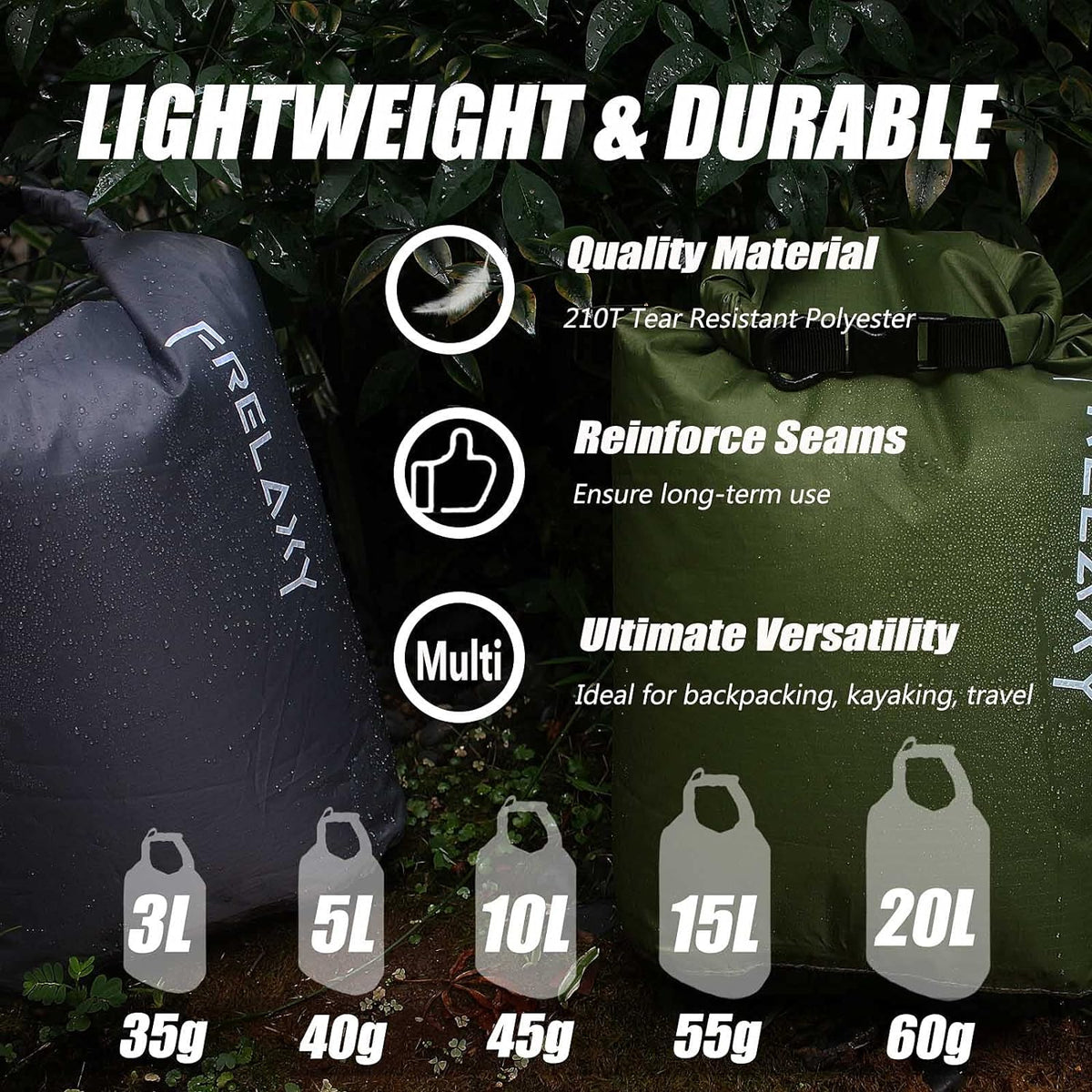 Frelaxy Dry Bag - Paquete de 5, saco seco ultraligero e impermeable para