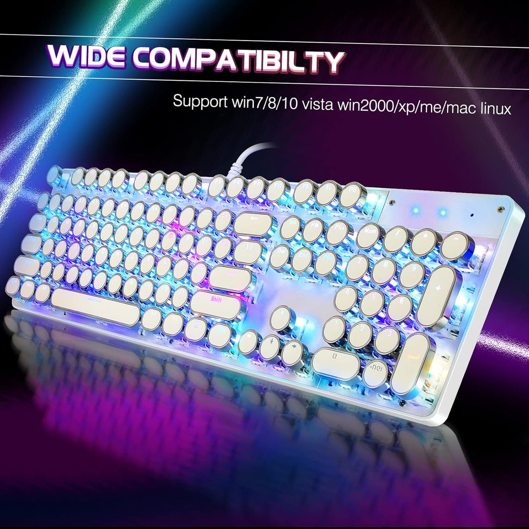 YSCP Teclado mecánico para juegos estilo máquina de escribir, retro...