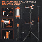 Lámpara SakerPlus Luz de campamento portátil con soporte, luz de trabajo al aire libre de 20000 mAh, 800-3200 lúmenes, altura de 6.1 pies con trípode desmontable, LED regulable de 3300 a 6500 K, linterna de