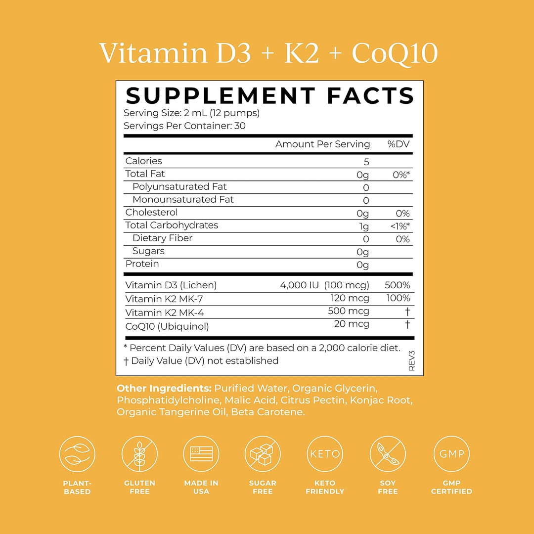 CYMBIOTIKA Vitamina D3 + K2 + CoQ10 líquido, suplemento de vitamina...