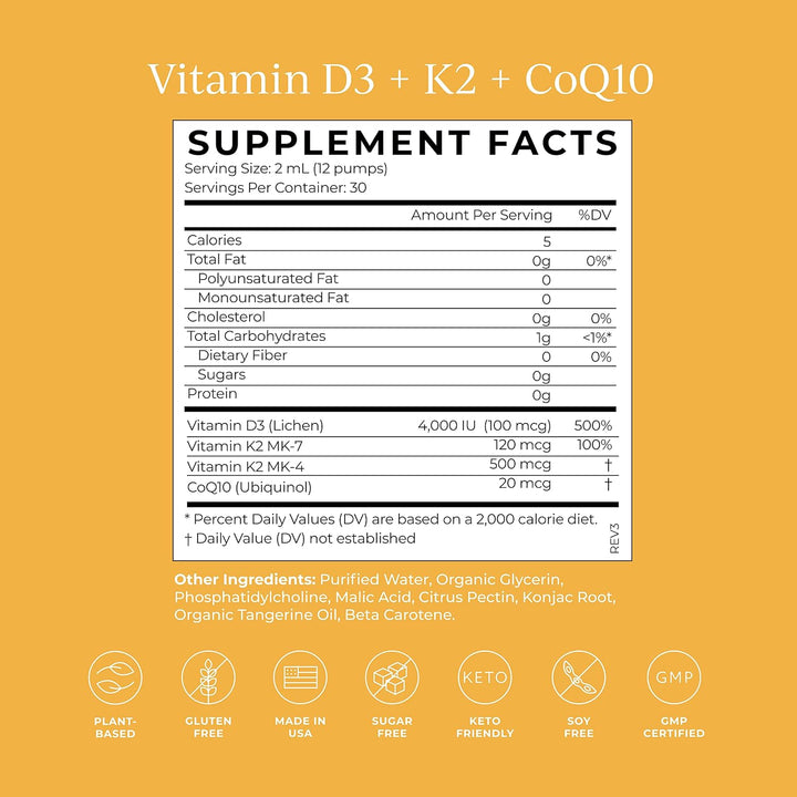 CYMBIOTIKA Vitamina D3 + K2 + CoQ10 líquido, suplemento de vitamina...