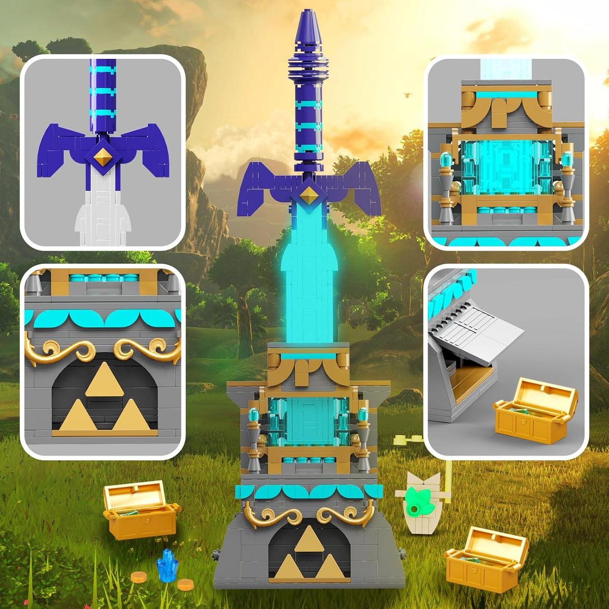 BOTW Master Sword Glowing Building Block Set,Sword Toy Set para Adults Boy Fans Kids Ages 6-12 Year Old（498PCS)
