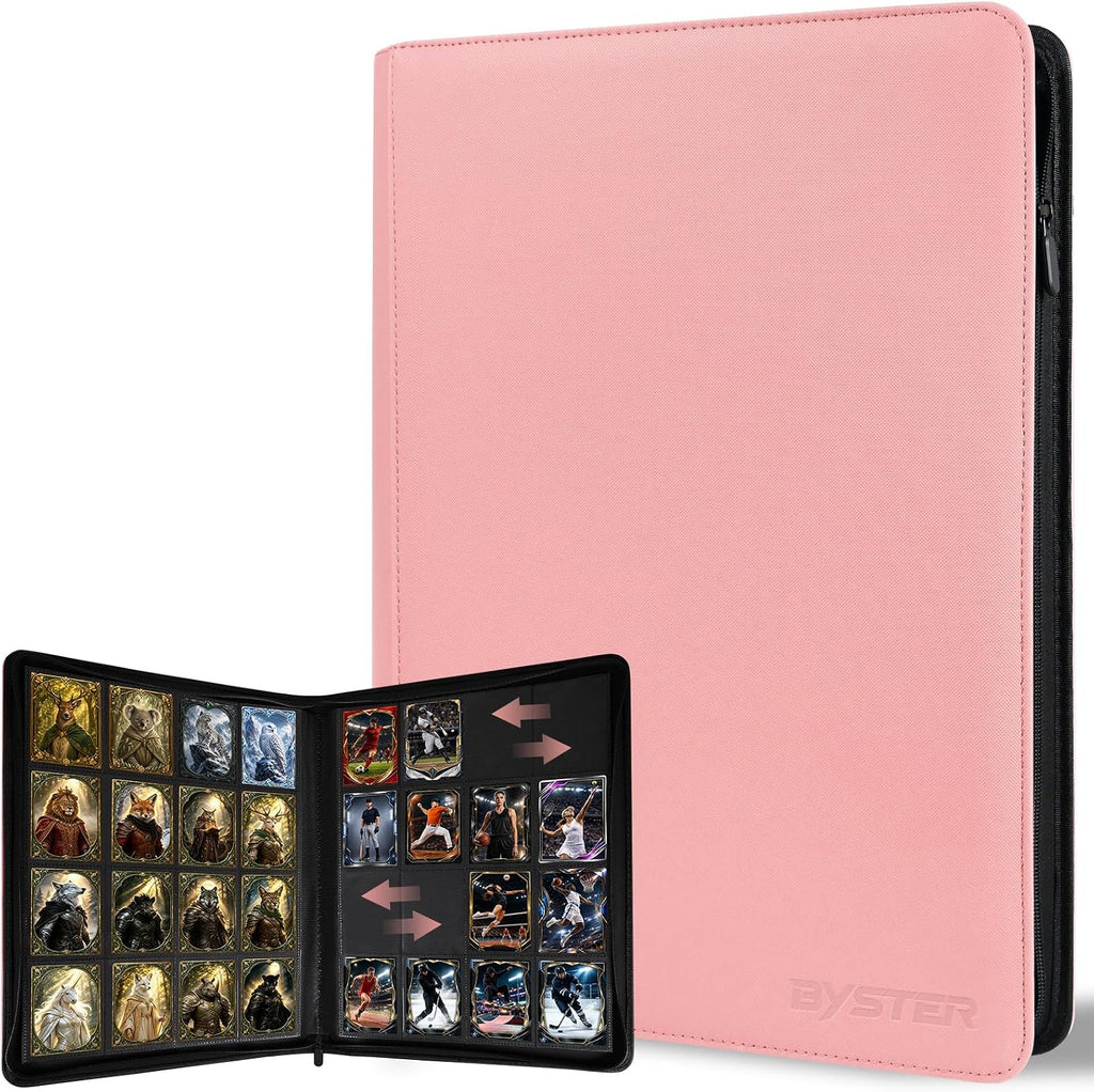 BYSTER Carpeta de tarjetas de PU de 16 bolsillos con cremallera, color rosa