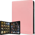 BYSTER Carpeta de tarjetas de PU de 16 bolsillos con cremallera, color rosa