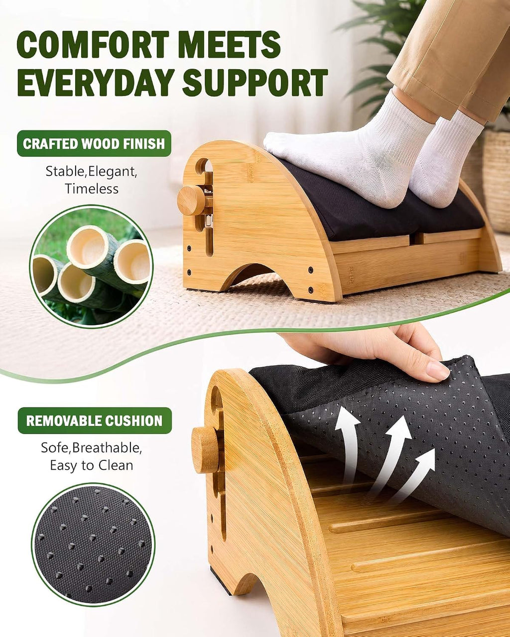 Lámpara Bulado Reposapiés de madera debajo del escritorio, reposapiés ergonómico