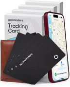 SPOTMINDERS - Tarjeta de seguimiento de cartera con certificación MFi de Apple, color negro, paquete de 4 regalos de viaje para él, funciona con Apple Find My Rechargeable Tracker IP68, impermeable, 0.07 pulgadas, delgado, buscador de artículos para