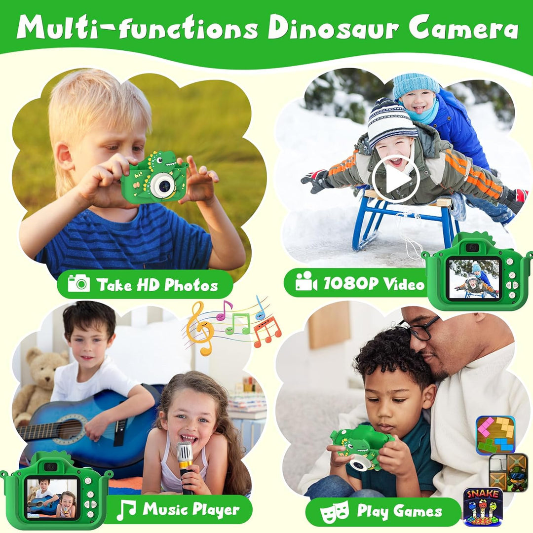 Cámara de dinosaurio para niños, cámara HD selfie para niños pequeñ...