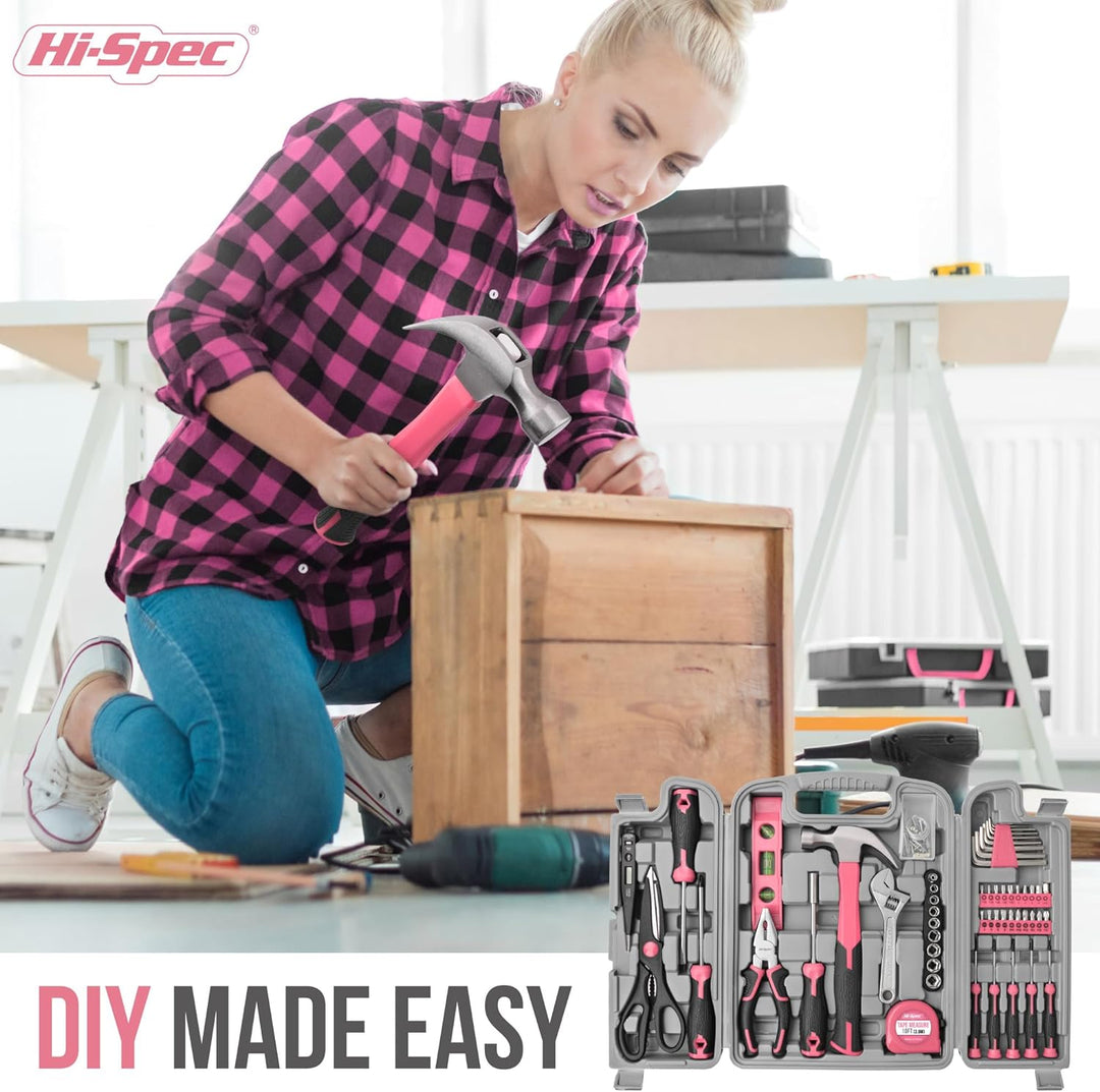 Hi-Spec Juego de herramientas de reparación de bricolaje rosa para...