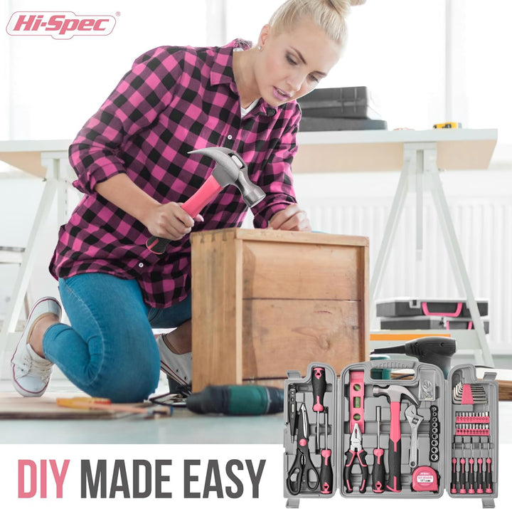 Hi-Spec Juego de herramientas de reparación de bricolaje rosa para...