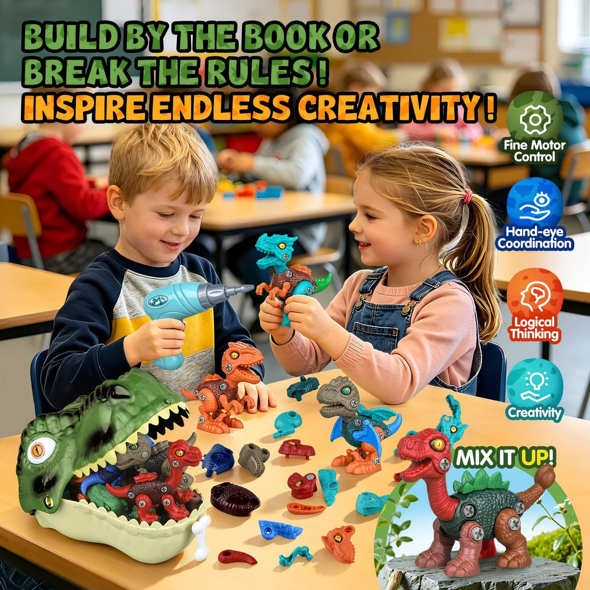 Dinosaur Toy para Kid Age 3-5 5-7, 8Pcs Stem Dinosaur Building Set