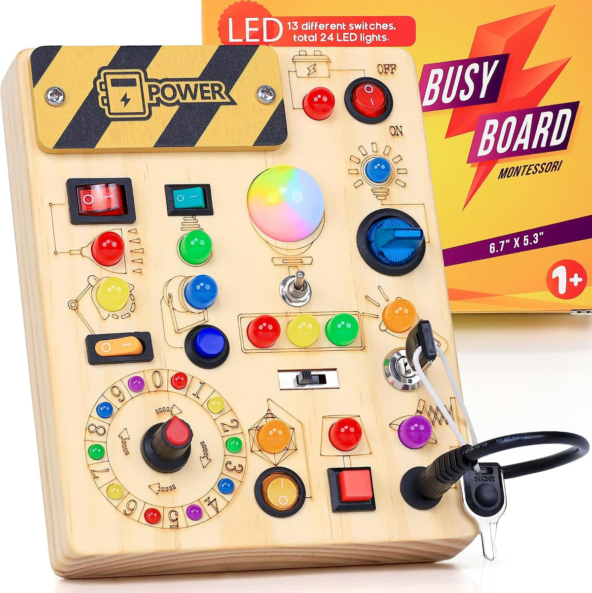 RichBoy Busy Boards, interruptor de luces, madera, 37 en 1, mediano