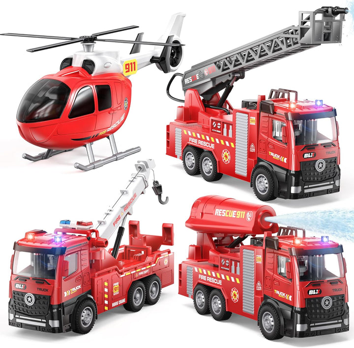 Vanvimen Paquete de 4 camiones de bomberos de juguete para niños de...