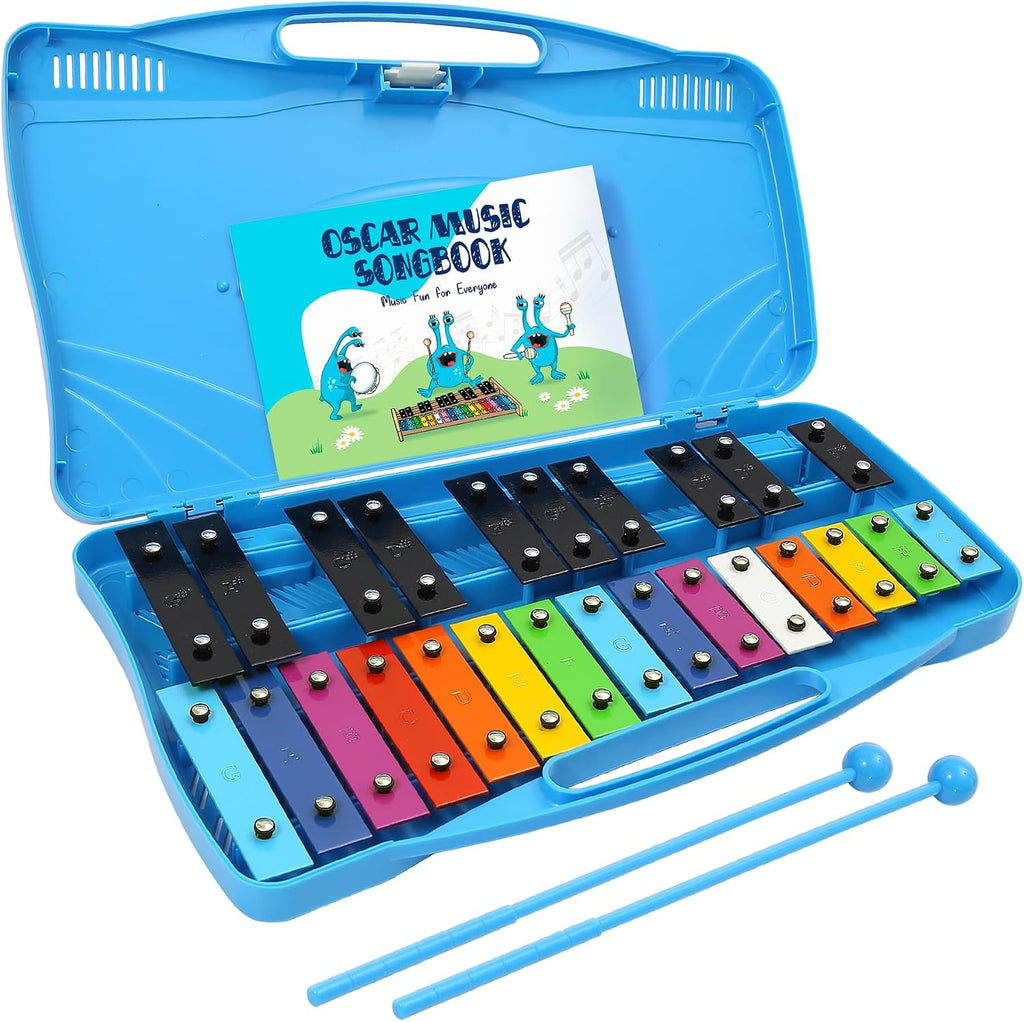 Glockenspiel - Xilófono para niños, colorido, 25 notas con cancionero de 30 canciones