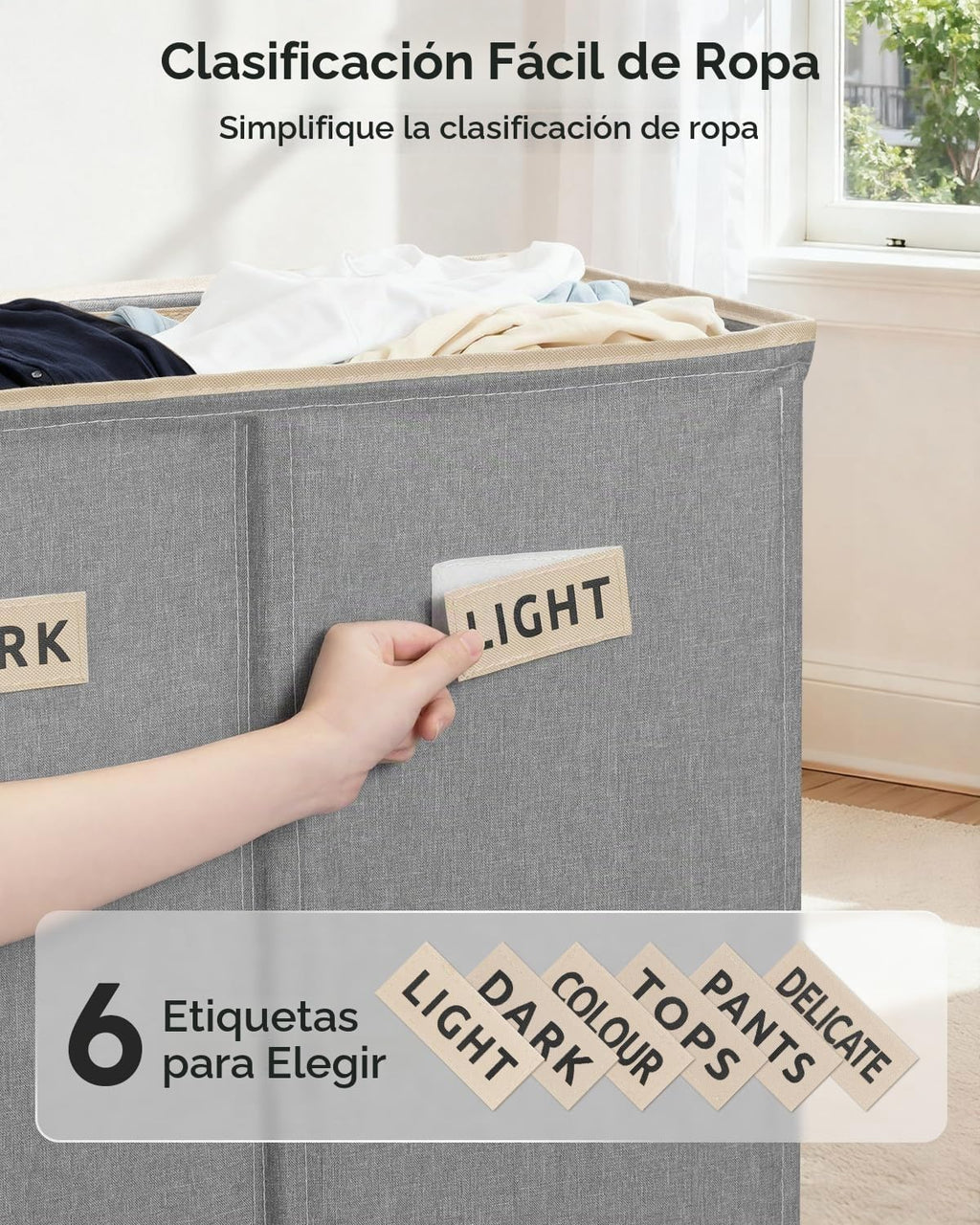 SOLEDI Cesta de lavandería de 3 secciones de 200 litros con tapa, cesta de ropa sucia extragrande con asas resistentes para lavandería y dormitorio, organizador duradero para clasificar la ropa sucia