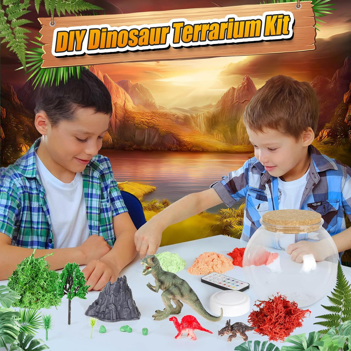 Juguetes de actividades de dinosaurios, kits de manualidades de terrario de dinosaurios para niños, regalos de cumpleaños para niños de 4, 5, 6, 7, 8 años