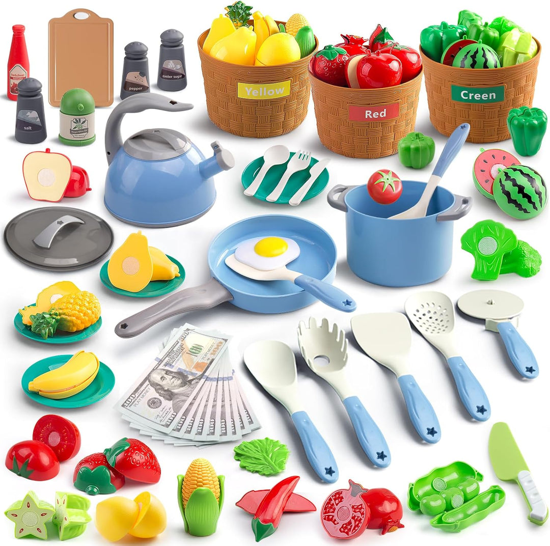 Juego de 90 accesorios de cocina, cocina de simulación con ollas, s...