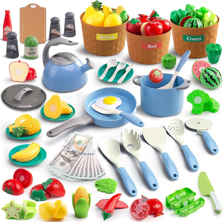 Juego de 90 accesorios de cocina, cocina de simulación con ollas, s...