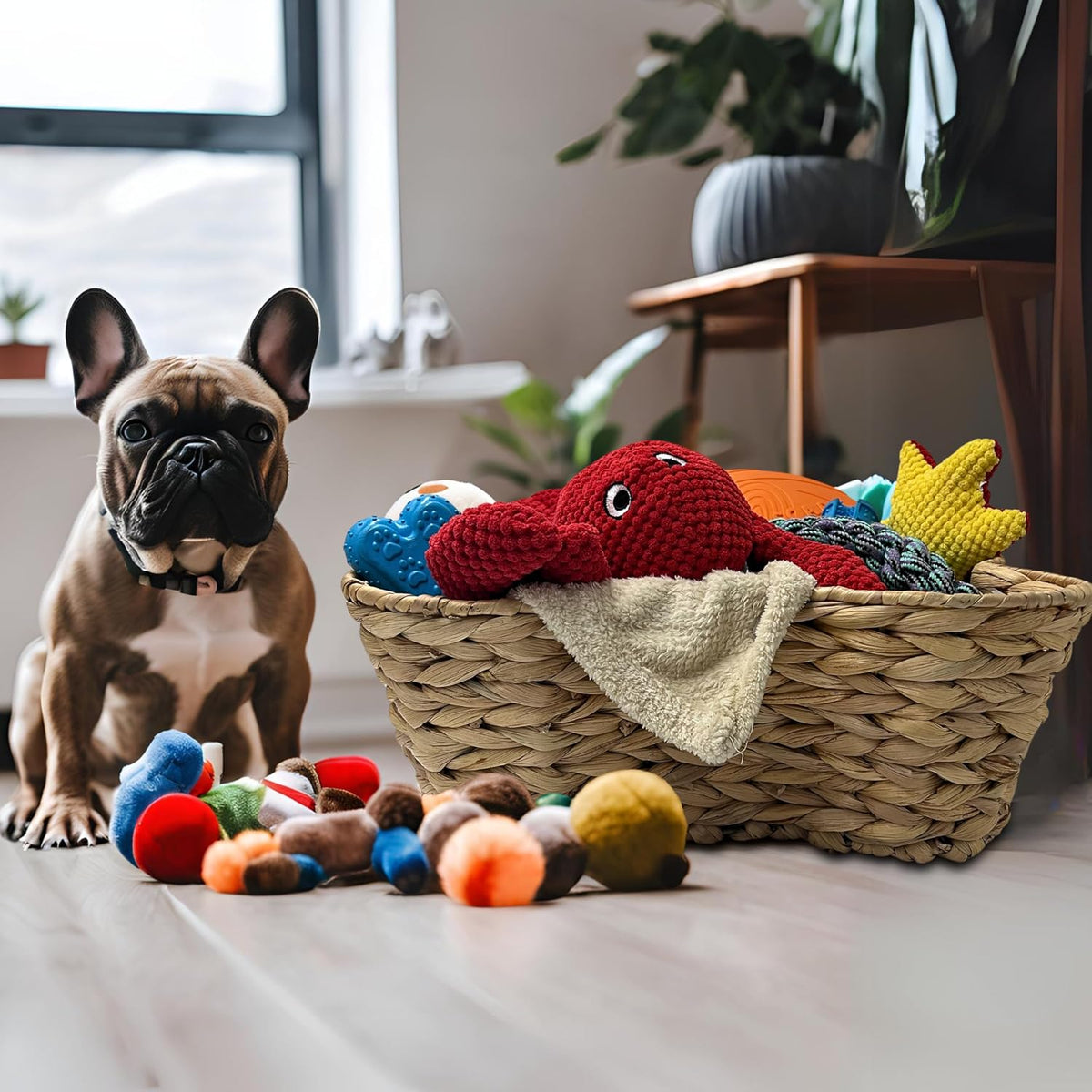 Cesta de juguetes para perros, cubo de juguete con forma de hueso