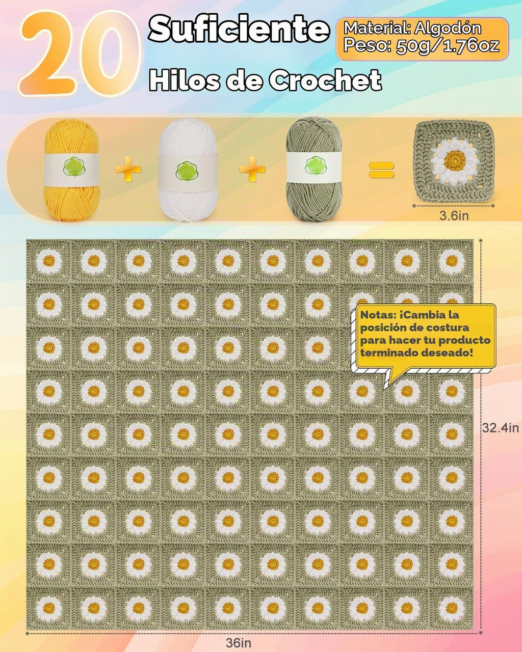 Coopay Kit de ganchillo para principiantes, kit de manta de ganchillo