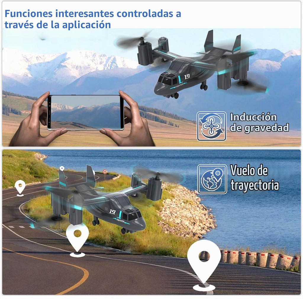 Helicóptero de control remoto, LM19 Ospery Helicóptero militar RC con cámara en vivo para fanáticos militares, modo de vuelo y deslizamiento terrestre, helicóptero de control remoto para adultos mayores de 14 años