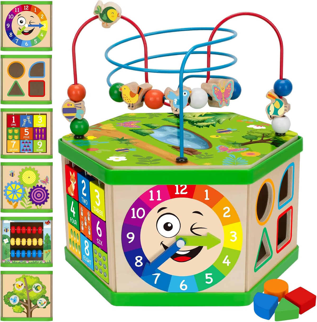 Cubo de actividades de madera para 12-18 meses, niños y niñas de 1 año, juguetes de aprendizaje Montessori STEM de 7 en 1 para niños de 1-2 años, ideal para regalo de primer cumpleaños para bebés