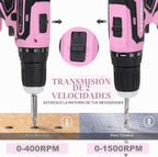 FASTPRO Taladro rosa de 20 V, kit de destornillador inalámbrico con bolsa