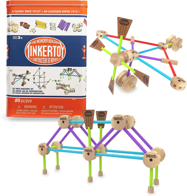Tinkertoy - Juego de construcción retro de lata - 85 piezas