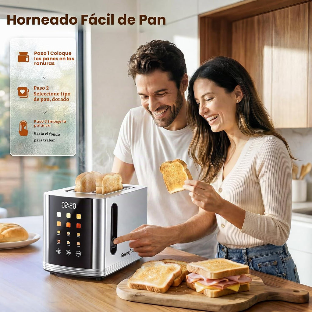 Tostadora 2 rebanadas pantalla táctil, tostadora inteligente ranura ancha