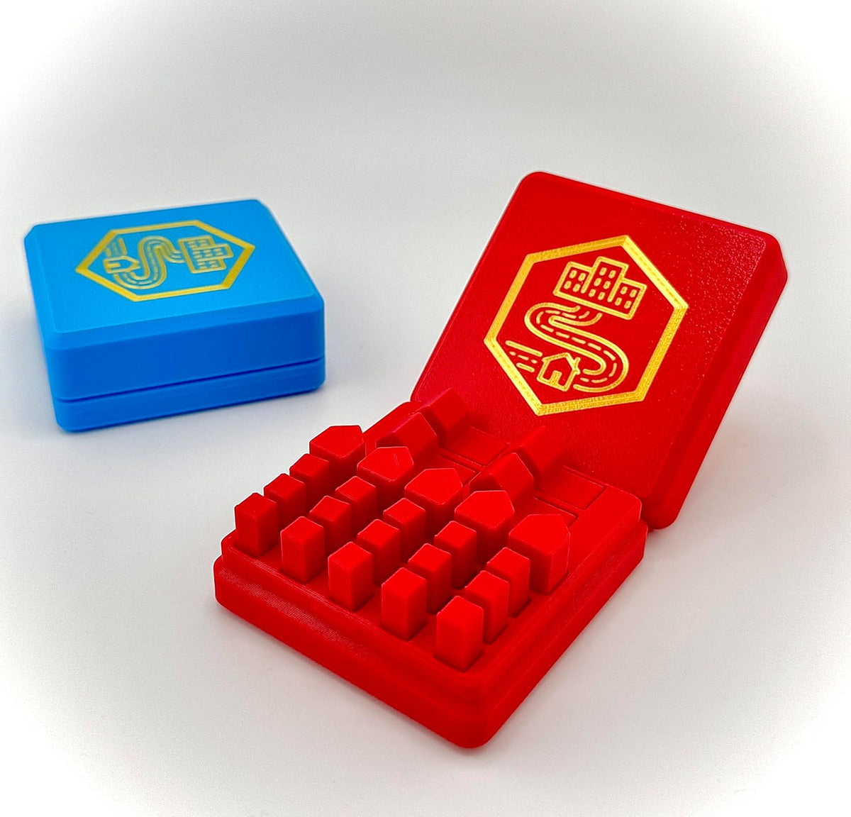 Organizador para Catan (juego de 6) | Tapa a presión | Rojo, naranja, azul, blanco, verde, morado | Compatible con todas las ediciones