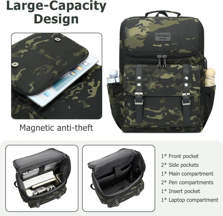 YALUNDISI Mochila vintage de viaje para laptop con puerto de carga...