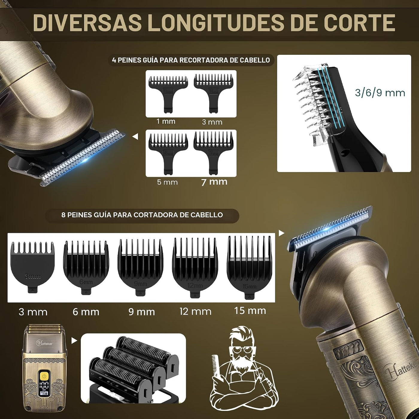 Hatteker Cortapelos Profesional Maquinilla de Afeitar Eléctrica Afe...