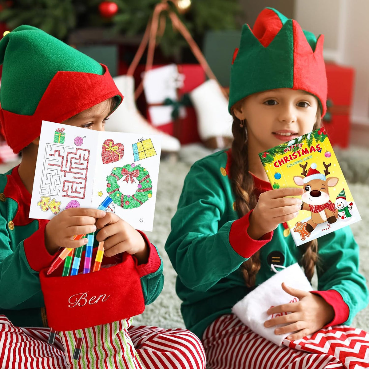 BenLouis 24 mini libros de Navidad para colorear con 24 crayones para niños a granel