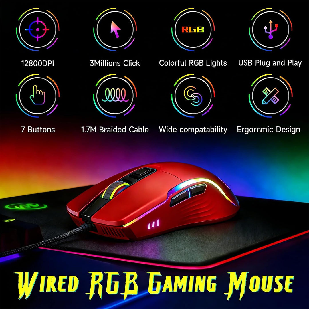 memzuoix Mouse para juegos con cable RGB - 6 DPI ajustables hasta 1...