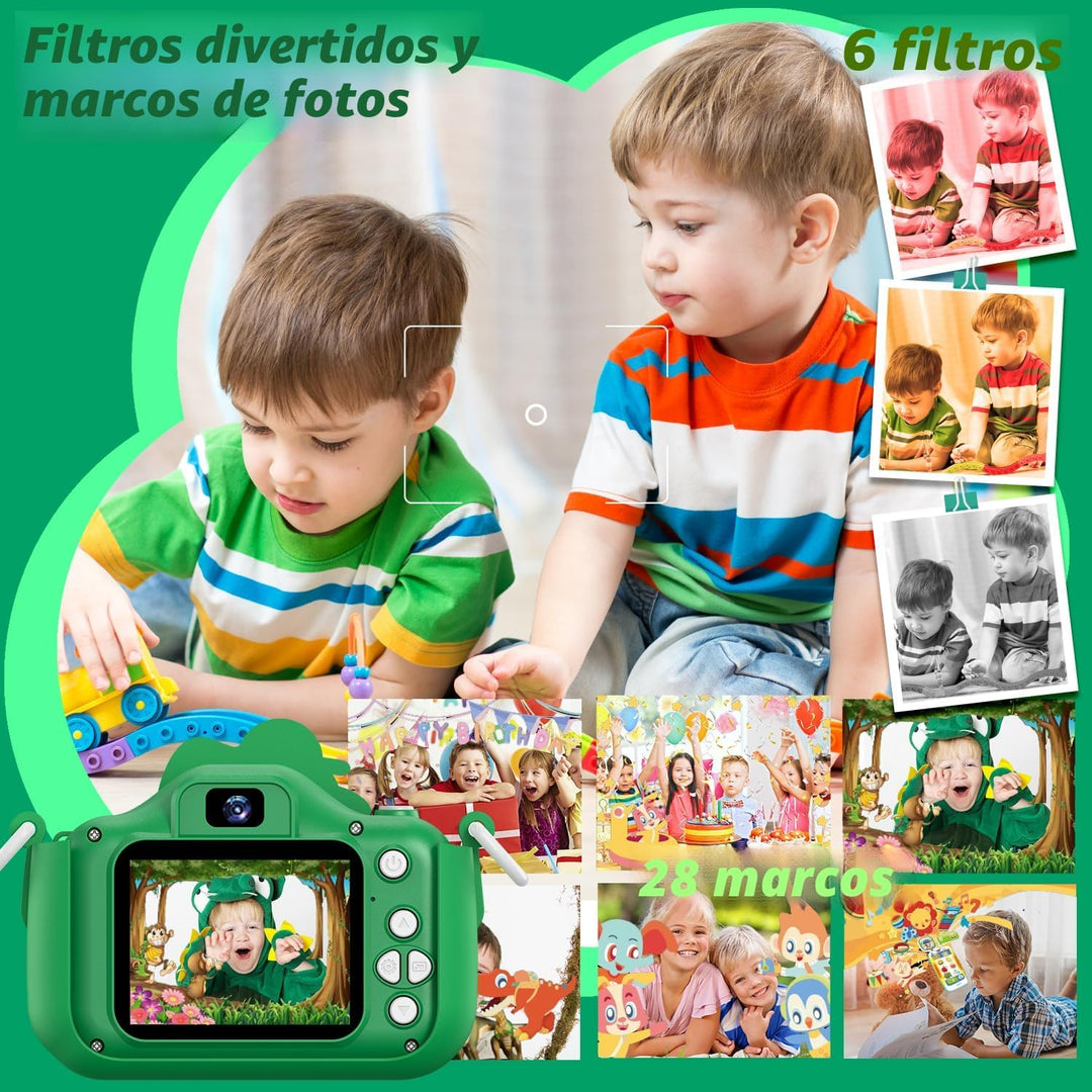 Cámara de dinosaurio para niños y niñas, cámara digital para selfie...