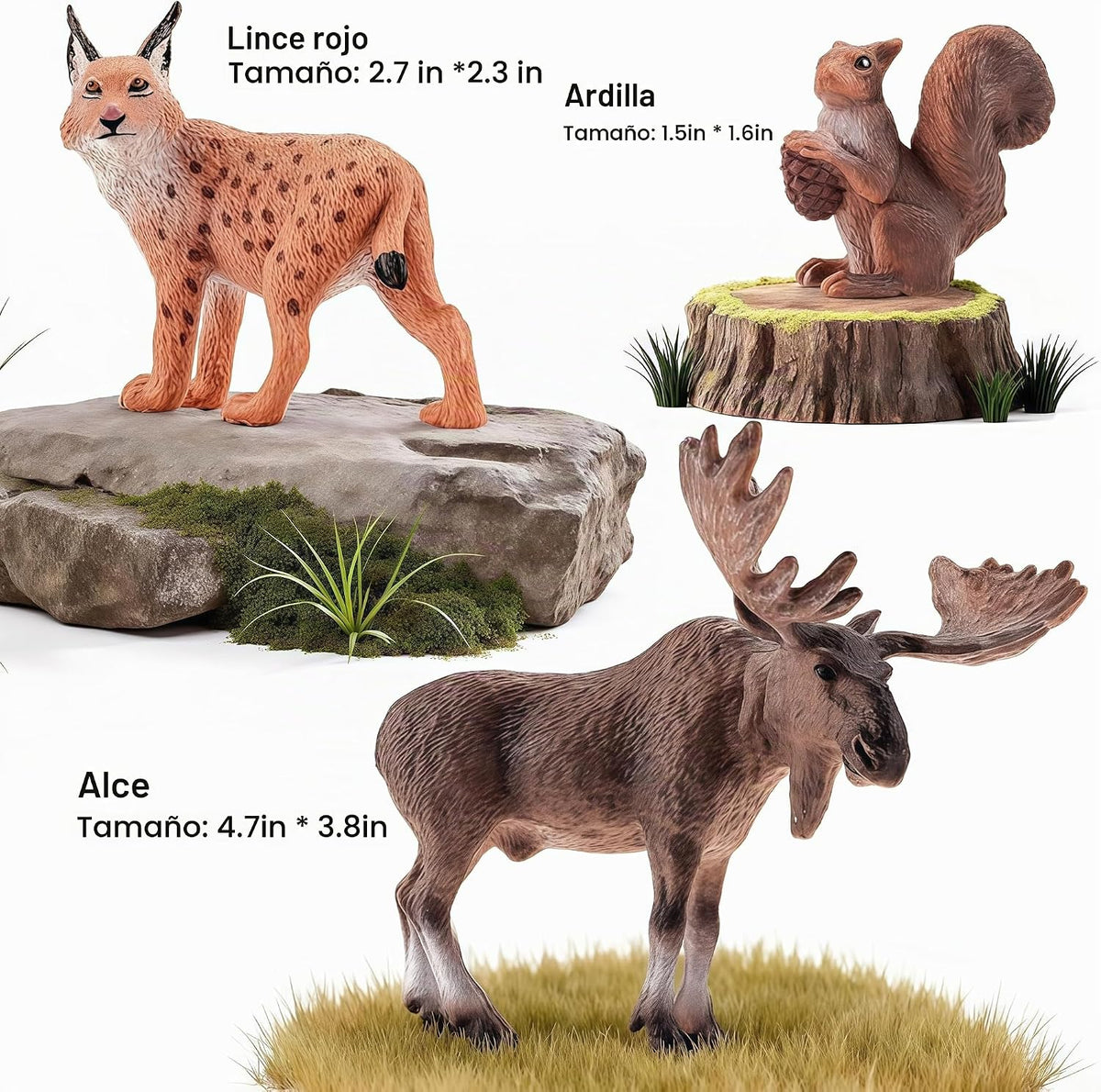 Juego de 12 figuras sólidas de animales del bosque de América del