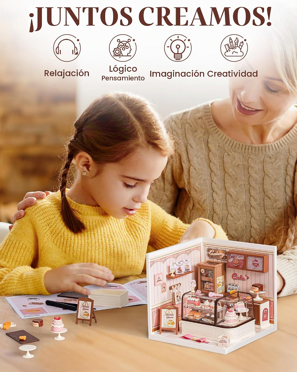 Lámpara Rolife Super Creator Kits Tasty Cake Shop, bloques de construcción de casa pequeña para muñequitas, kits de construcción de modelo de casa mini de plástico para adolescentes de 14 años en adelante