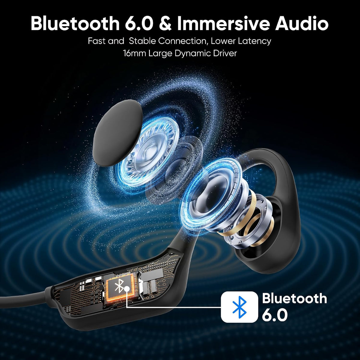 Nuevos auriculares de conducción ósea, auriculares Bluetooth 6.0 de oído abierto, 0.92 oz ligeros, IPX6 impermeable, 8H Playtime Auriculares de conducción ósea con micrófono para