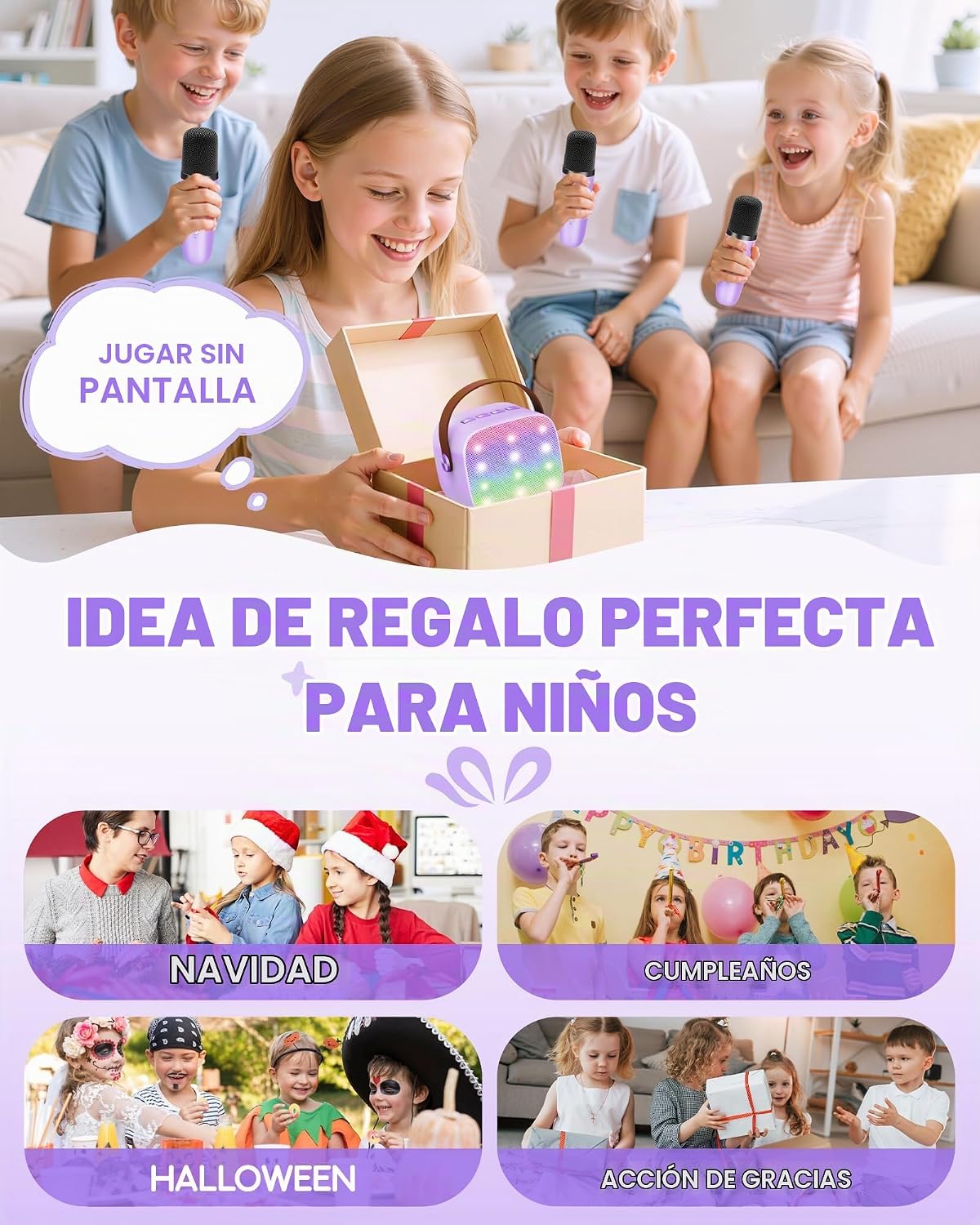 YLL Mini máquina de karaoke con 3 micrófonos inalámbricos, regalos para