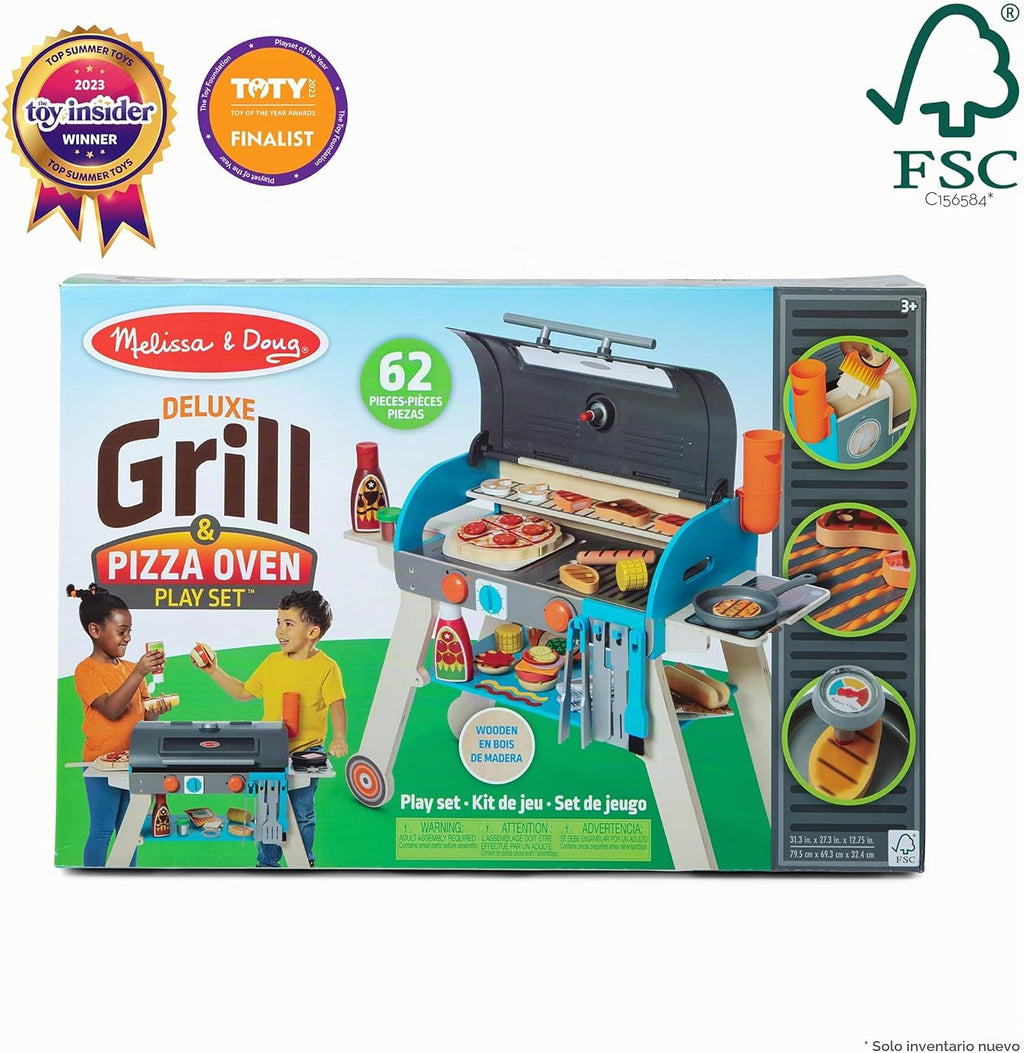 Melissa & Doug Deluxe Wooden Barbecue Grill & Smoker con Toy Food