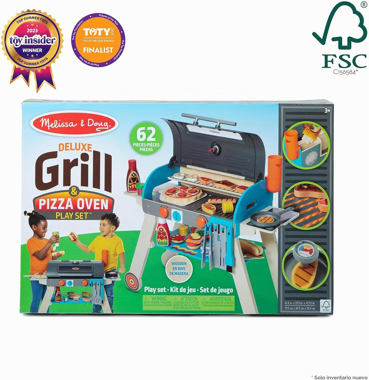 Melissa & Doug Deluxe Wooden Barbecue Grill & Smoker con Toy Food